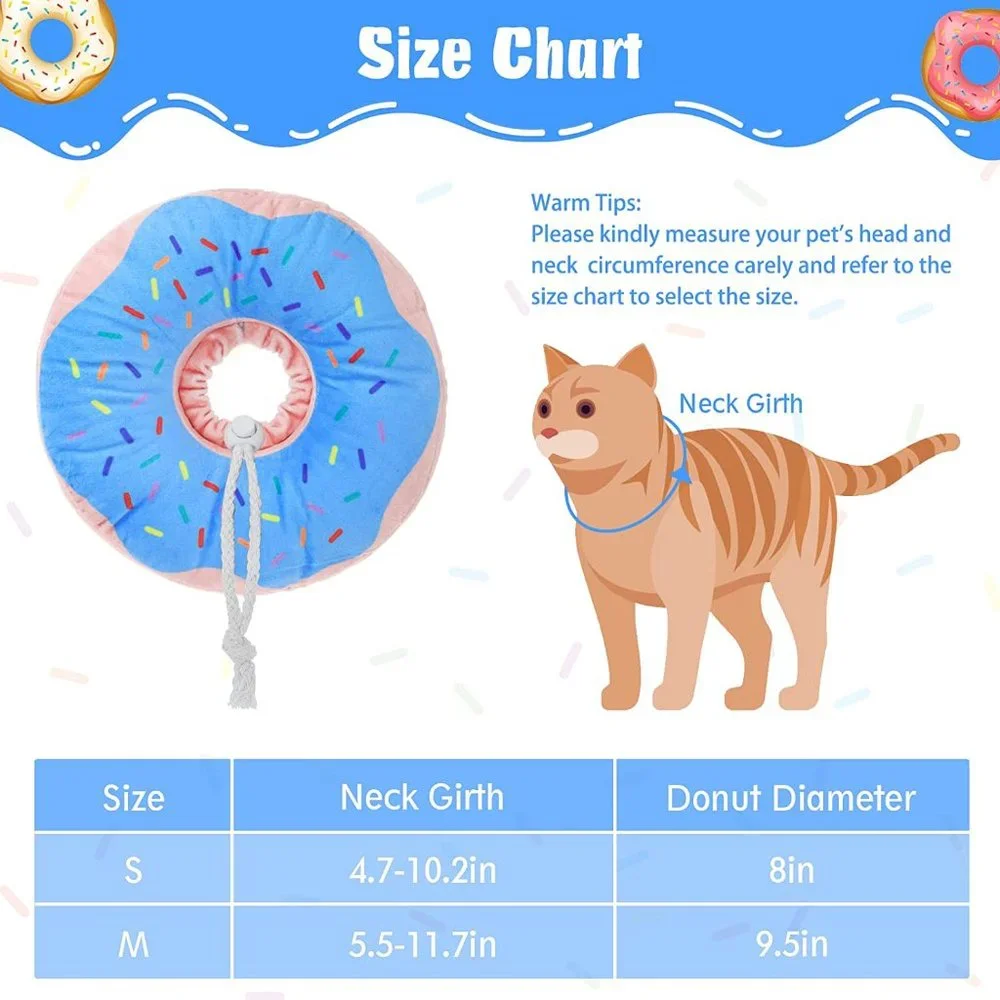 Dog or Cat Recovery Collar Soft, Cute Donut Cone Wound Healing Protective Cone